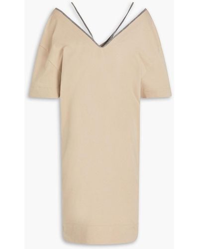 Brunello Cucinelli Bead-embellished Cotton-blend Jersey Mini Dress - Natural