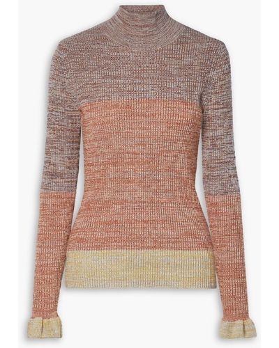 Ulla Johnson Violette Striped Ribbed-knit Turtleneck Sweater - Pink