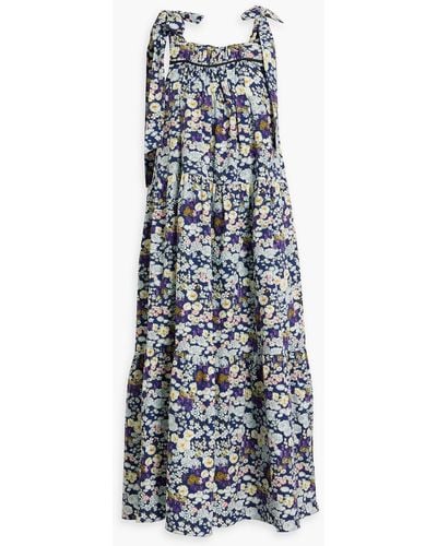 Les Rêveries Maxikleid aus baumwollpopeline mit floralem print und raffung - Weiß