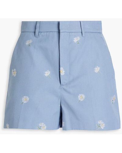 RED Valentino Embroidered Cotton-twill Shorts - Blue