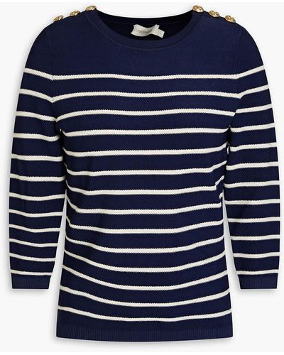 Zimmermann Button-embellished Striped Knitted Sweater - Blue