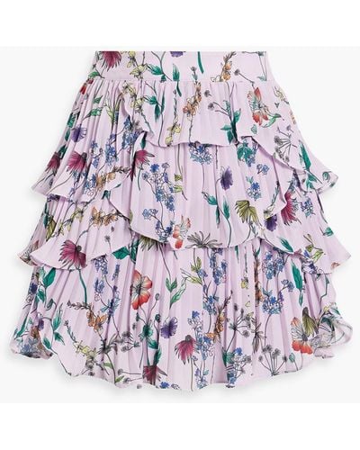AMUR Ruffled Pleated Floral-print Chiffon Mini Skirt - Purple