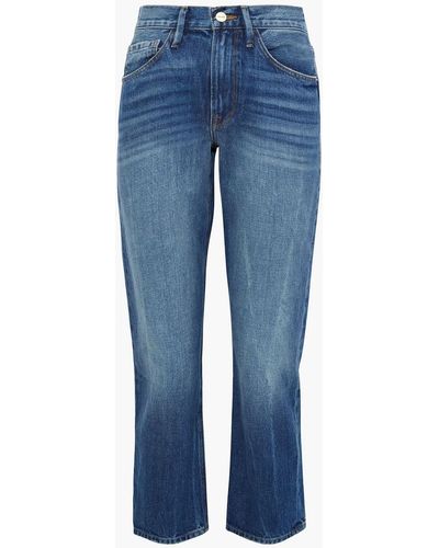 FRAME Le piper hoch sitzende cropped jeans mit geradem bein in distressed-optik - Blau