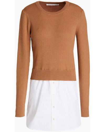 Veronica Beard Rocha Poplin-paneled Merino Wool Sweater - White
