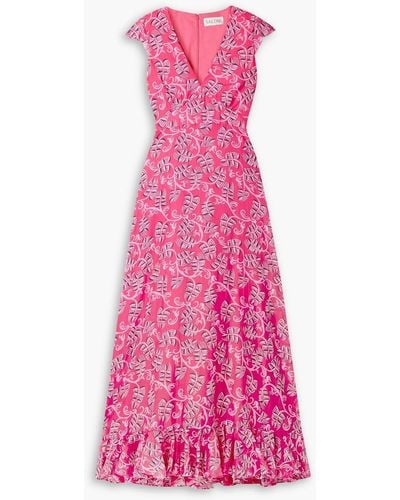 Saloni Emma Ruffled Printed Cotton And Silk-blend Maxi Dress - Pink