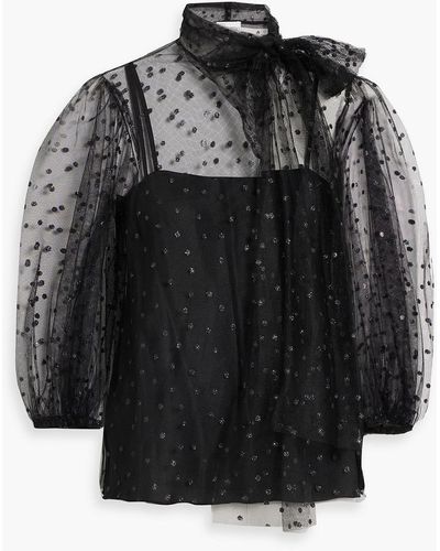 RED Valentino Pussy-bow Glittered Tulle Blouse - Black