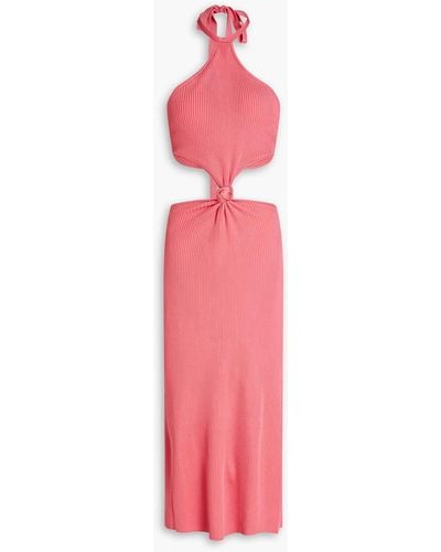 Cult Gaia Cameron Cutout Ribbed-knit Halterneck Midi Dress - Pink