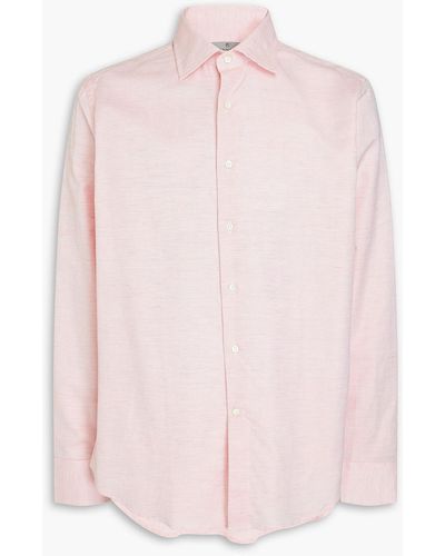 Canali Cotton And Linen-blend Jacquard Shirt - Pink