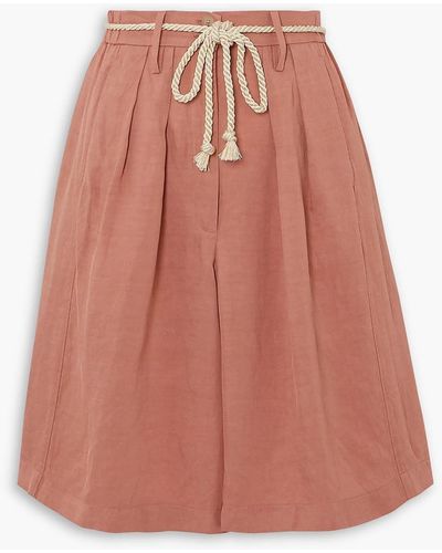 Forte Forte Belted Pleated Twill Shorts - Pink