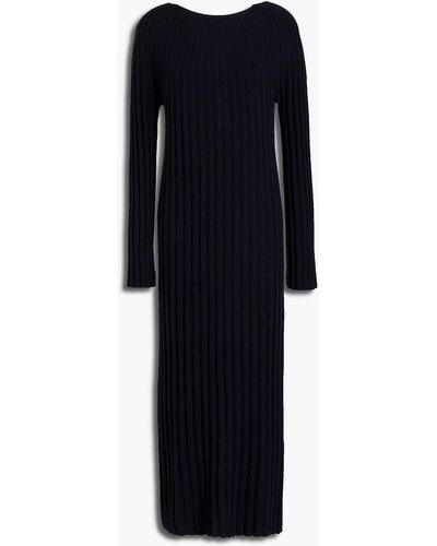N.Peal Cashmere Ribbed Cashmere Midi Dress - Blue