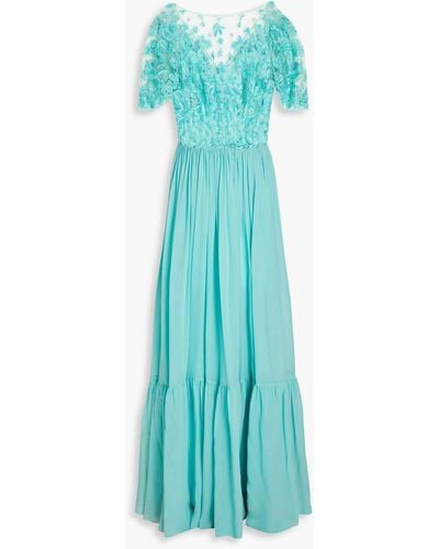 Zuhair Murad Embellished Silk-blend Tulle And Voile Gown - Blue