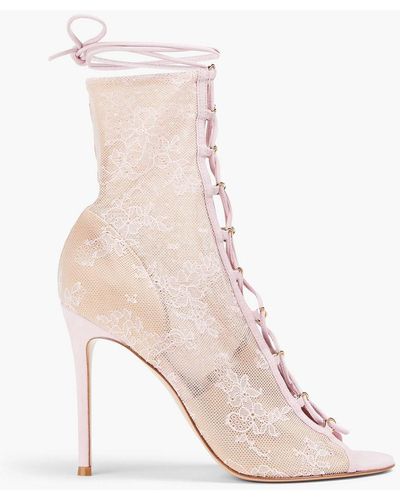 Gianvito Rossi Lace Ankle Boots - Pink