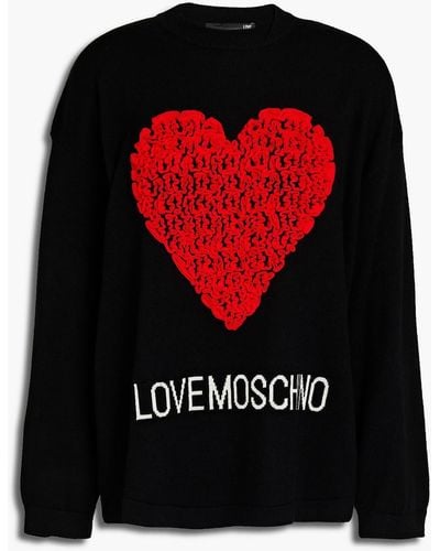 Love Moschino Appliquéd Intarsia Wool-blend Sweater - Black