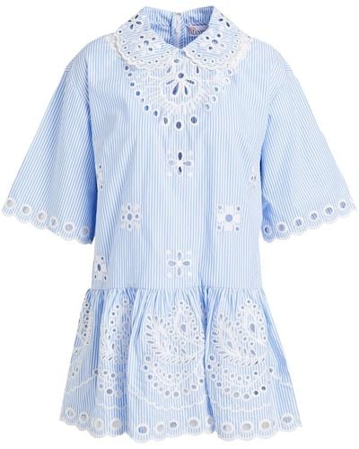 RED Valentino Scalloped Striped Broderie Anglaise Cotton Peplum Top - Blue