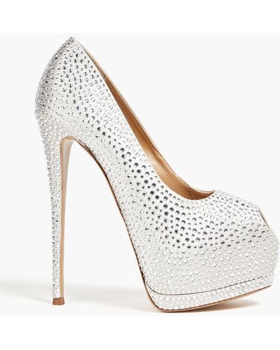 Giuseppe Zanotti Sharon 115 Crystal-embellished Satin Platform Court Shoes - White