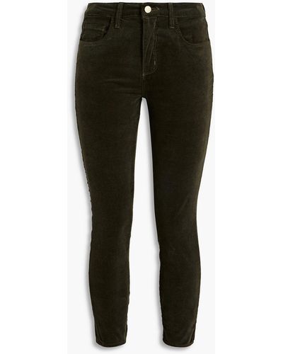L'Agence Margot Cropped Cotton-blend Velvet Skinny Pants - Black