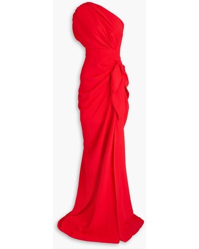 Rhea Costa One-shoulder Draped Crepe Gown - Red