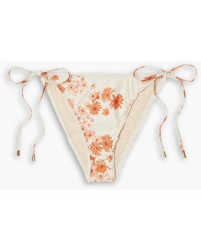 Peony Tief sitzendes bikini-höschen mit floralem print und häkelbesatz - Weiß