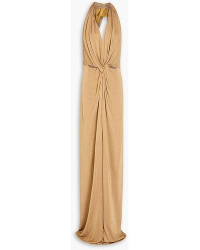 Costarellos Twisted Jersey Halterneck Gown - Natural