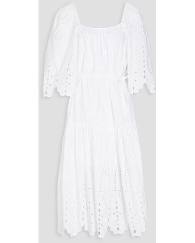 Stella Nova Mirabelle Gathered Broderie Anglaise Midi Dress - White