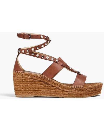 Jimmy Choo Studded Leather Wedge Sandals - Brown