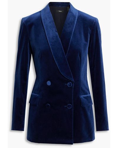 Theory Double-breasted Cotton-blend Velvet Blazer - Blue