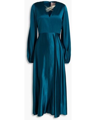 ROKSANDA Embellished Silk-satin Midi Dress - Blue