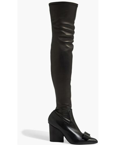 Ferragamo Verity Bow-embellished Leather Over-the-knee Boots - Black