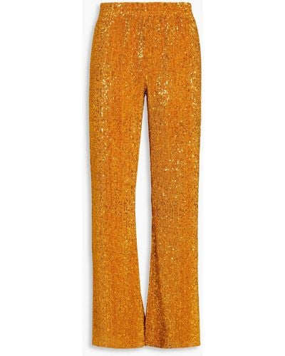 Stine Goya Markus Sequined Plissé-knitted Straight-leg Trousers - Orange