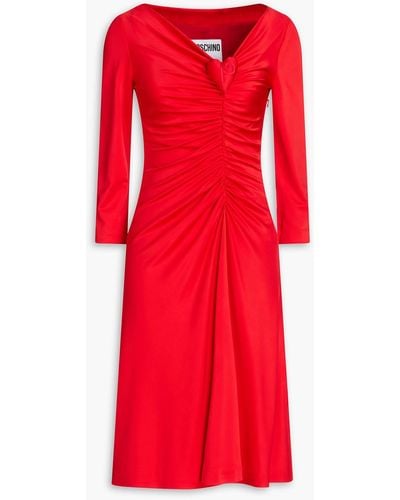 Moschino Appliquéd Ruched Satin-jersey Dress - Red