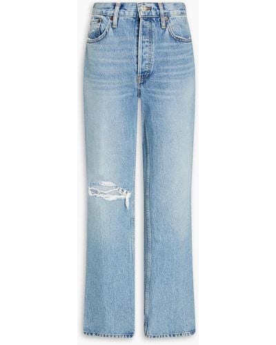 RE/DONE Halbhohe bootcut-jeans in distressed-optik - Blau