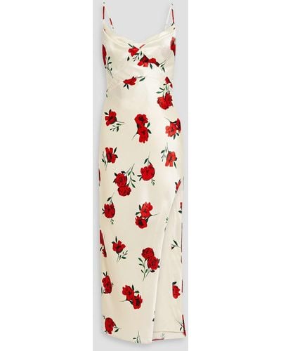 Nicholas Valentine drapiertes midikleid aus glänzendem crêpe mit floralem print - Weiß
