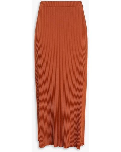 Mother Of Pearl Ribbed Cotton-blend Jersey Midi Skirt - Orange