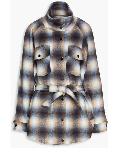 Veronica Beard Amari Belted Checked Brushed-felt Coat - Multicolour