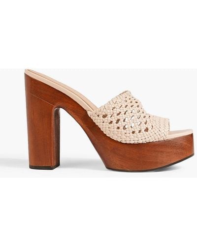 Veronica Beard Guadalupe Woven Leather Platform Mules - Brown