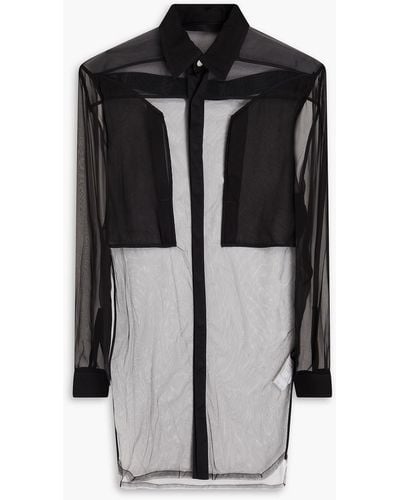 Rick Owens Tulle-paneled Silk-chiffon Shirt - Black
