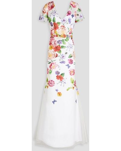 Marchesa Embroidered Tulle Gown - White