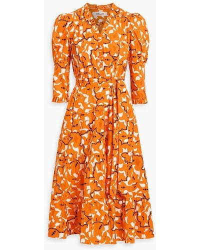 Diane von Furstenberg Leylani Ruffled Printed Cotton-poplin Midi Dress - Orange