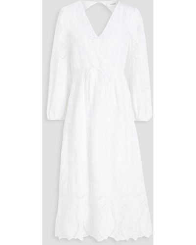 Ba&sh Macramé Lace Linen-blend Midi Dress - White