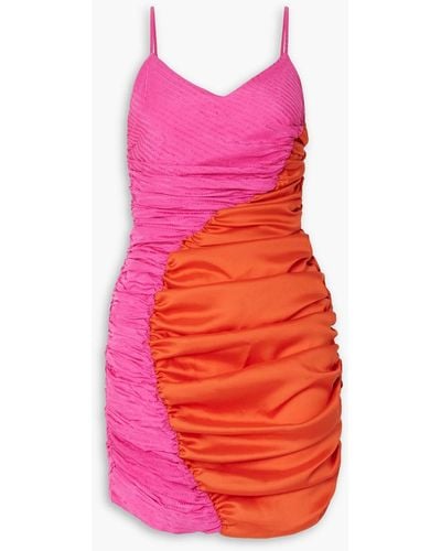 Ahluwalia Jade Two-tone Ruched Satin Jacquard Mini Dress - Pink