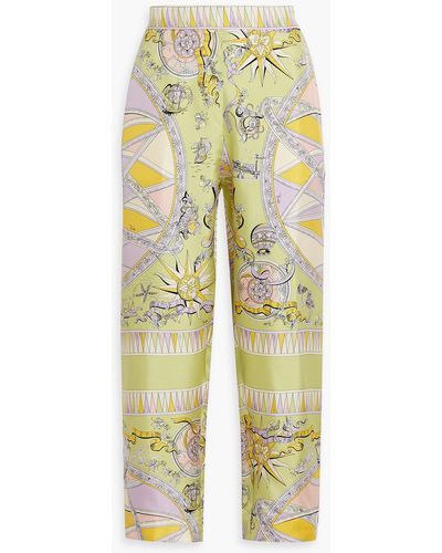 Emilio Pucci Cropped Printed Silk-satin Wide-leg Pants - Yellow
