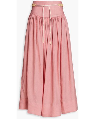Zimmermann Belted Gathered Linen Maxi Skirt - Pink