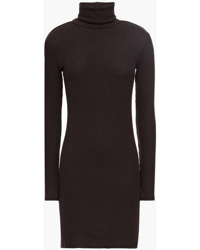 Enza Costa Ribbed Modal-blend Turtleneck Mini Dress - Brown