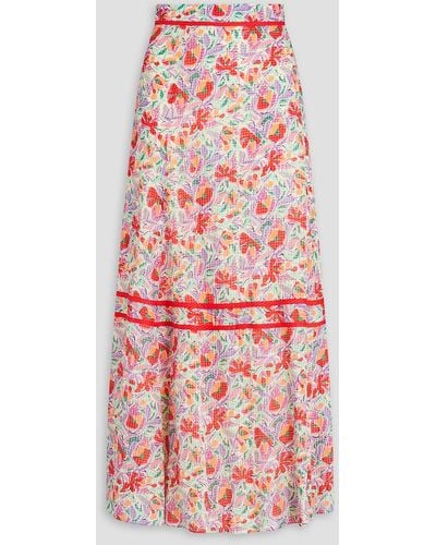 Ba&sh Flared Floral-print Seersucker Maxi Skirt