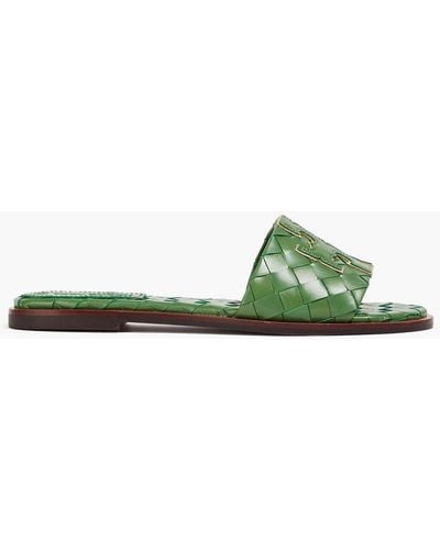 Tory Burch Ines Woven Leather Slides - Green
