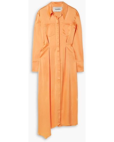 Nanushka Mamo Asymmetric Satin Midi Shirt Dress - Orange