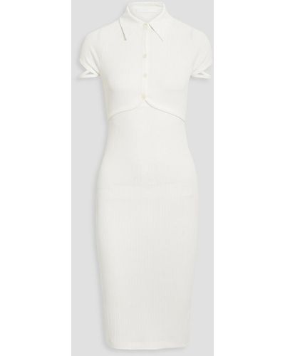 Helmut Lang Cutout Ribbed Jersey Shirt Dress - White