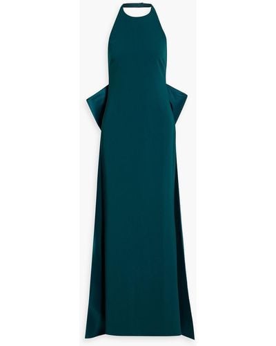 Badgley Mischka Bow-detailed Scuba Halterneck Gown - Green