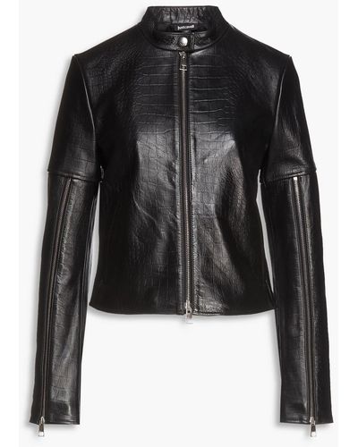 Just Cavalli Croc-effect Leather Biker Jacket - Black