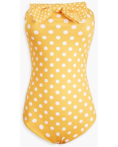 Caroline Constas Evanna Bow-embellished Polka-dot Bandeau Swimsuit - Yellow
